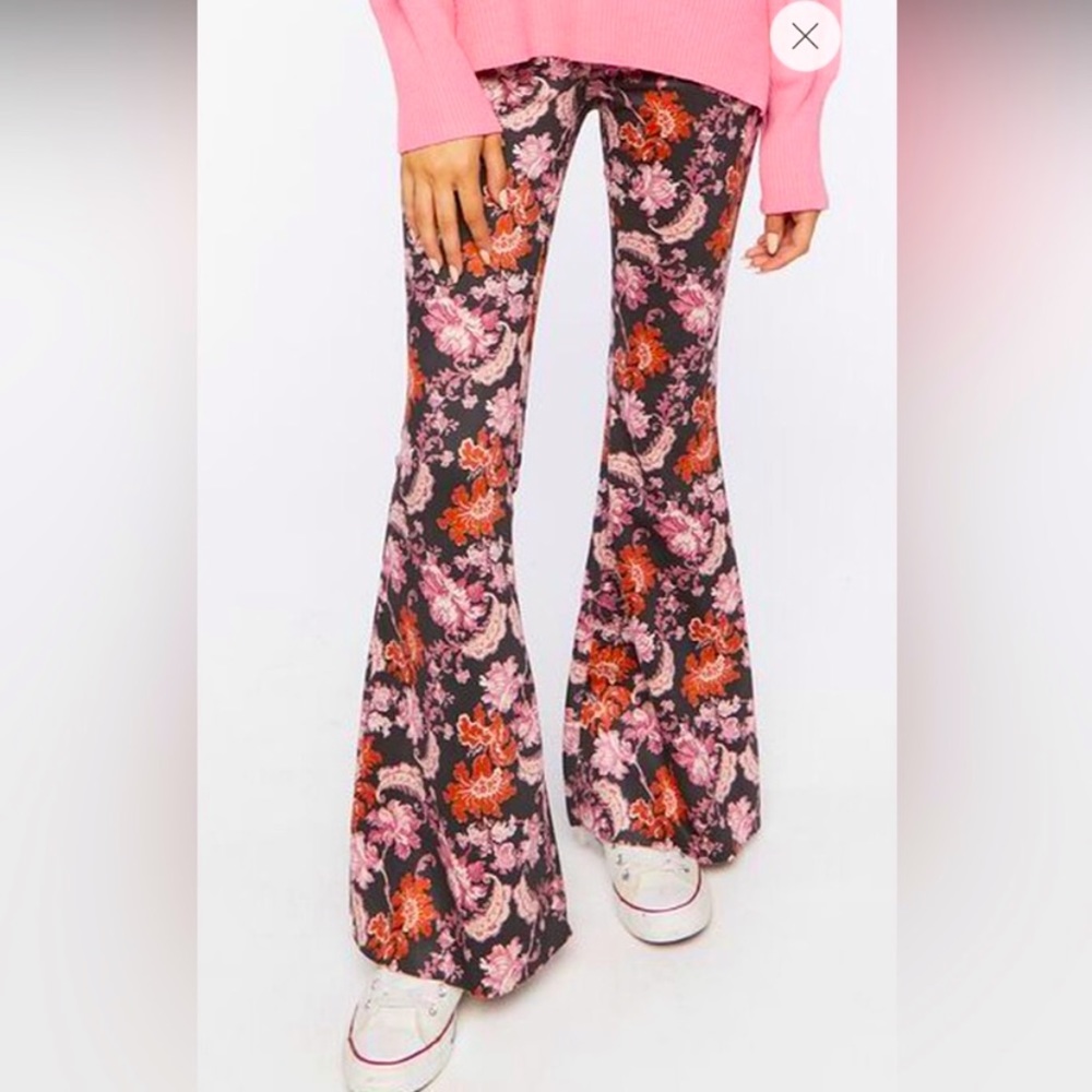 Forever 21 Faux Suede Floral Flare Pants XS